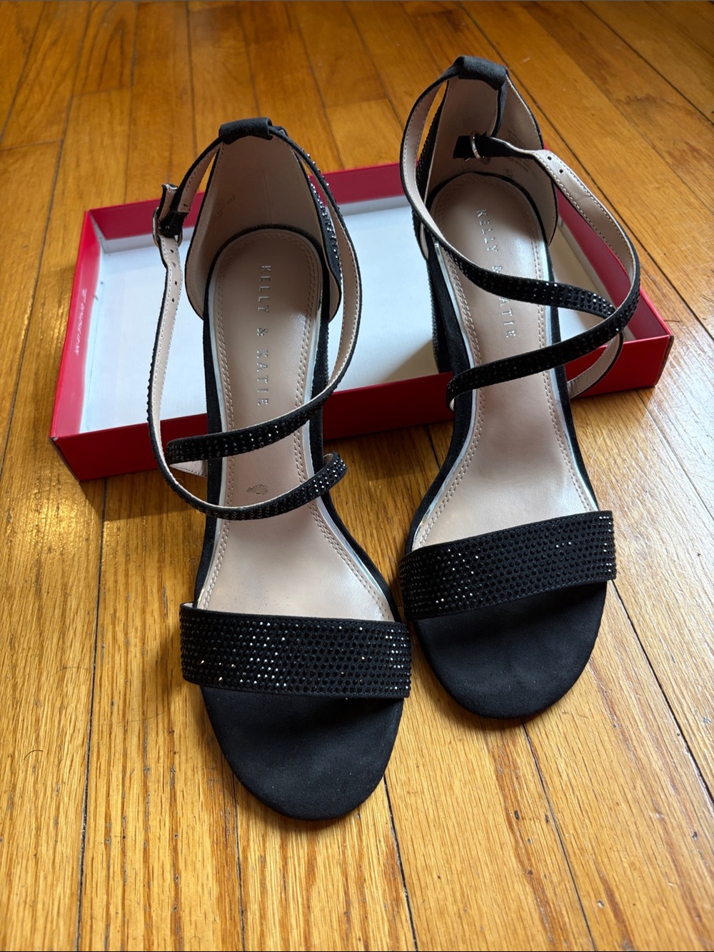 Kelly & Katie Black Rhinestone Ankle-Strap Heels